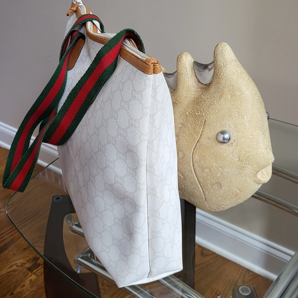 GUCCI GG Plus Monogram White Tote Bag Vintage PVC,, Authentic.!!! - Picture 5 of 16